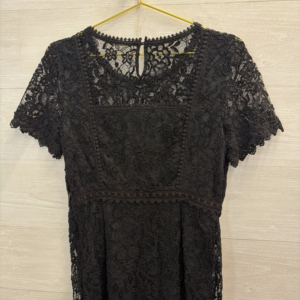 Skies are Blue Black Lace Short Sleeve Dress Small