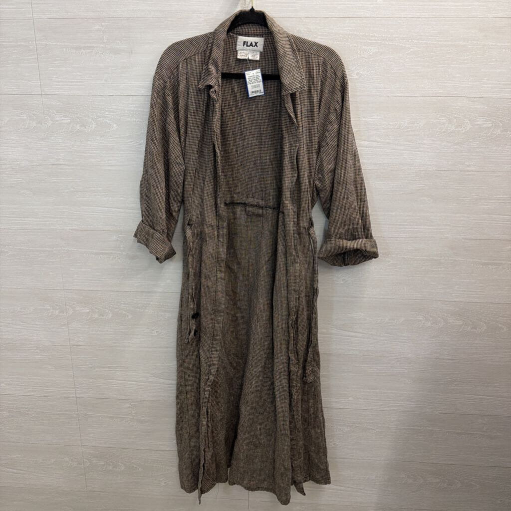 Flax 100% Linen Black/ Beige Gingham Duster Jacket Top Large