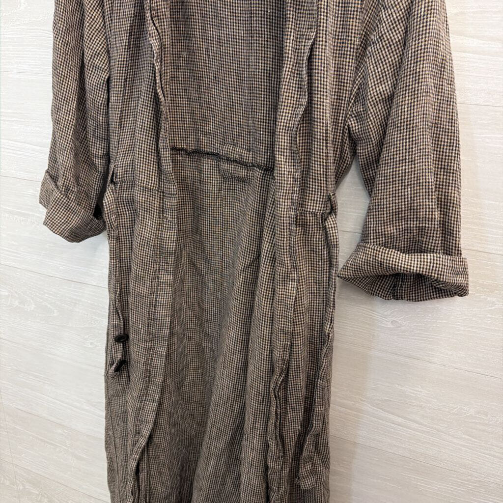 Flax 100% Linen Black/ Beige Gingham Duster Jacket Top Large