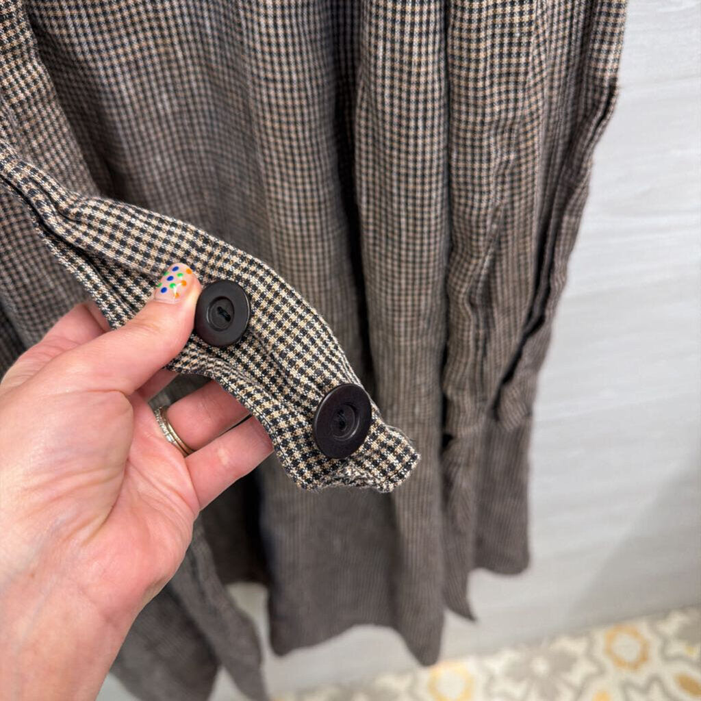 Flax 100% Linen Black/ Beige Gingham Duster Jacket Top Large