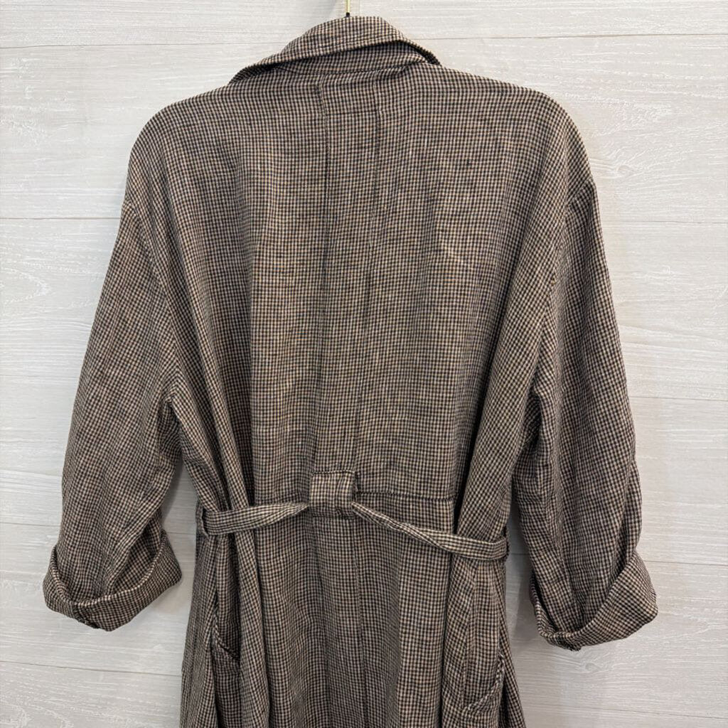 Flax 100% Linen Black/ Beige Gingham Duster Jacket Top Large