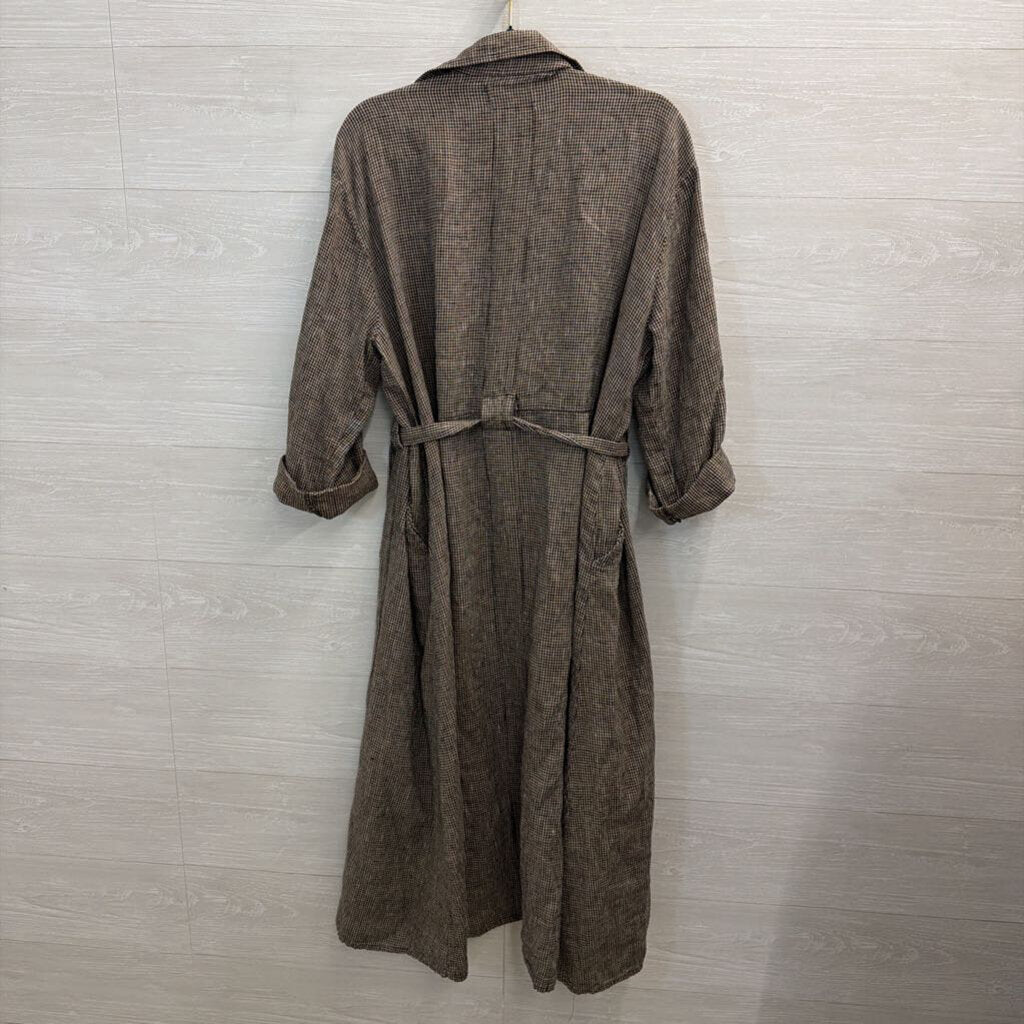 Flax 100% Linen Black/ Beige Gingham Duster Jacket Top Large