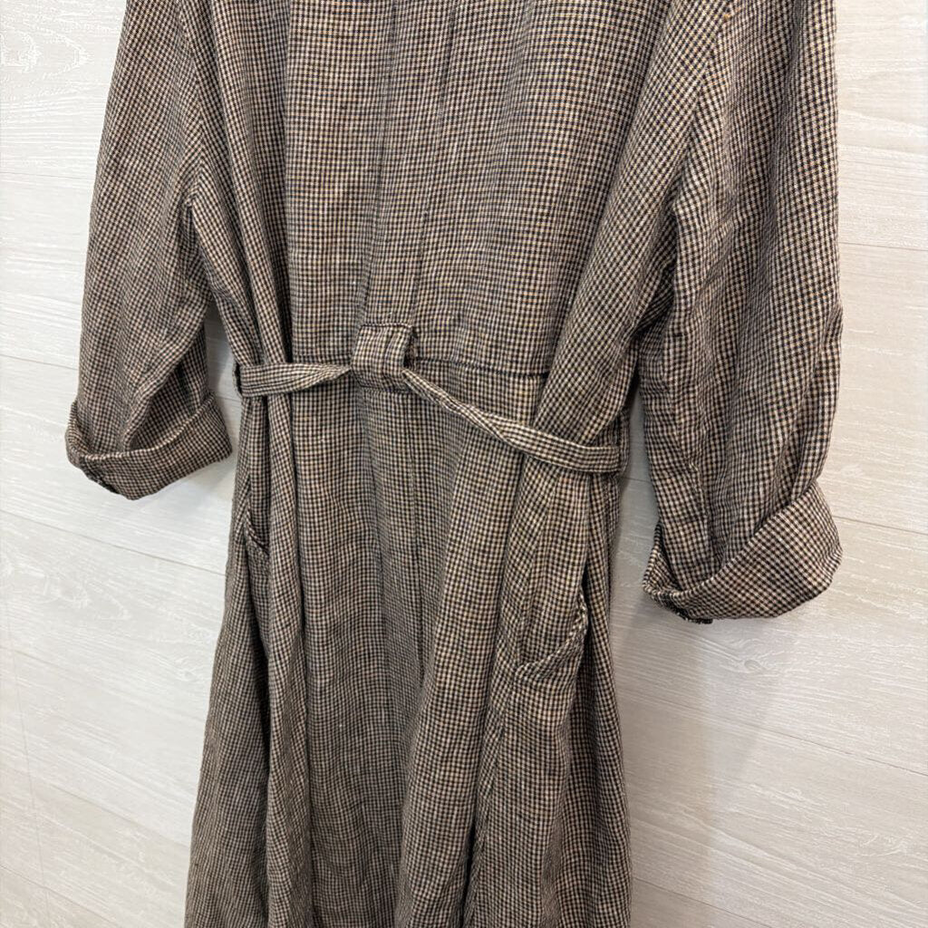 Flax 100% Linen Black/ Beige Gingham Duster Jacket Top Large