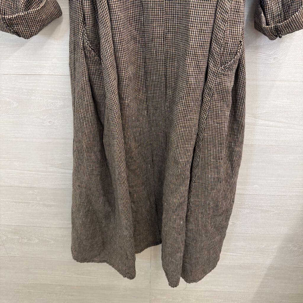 Flax 100% Linen Black/ Beige Gingham Duster Jacket Top Large