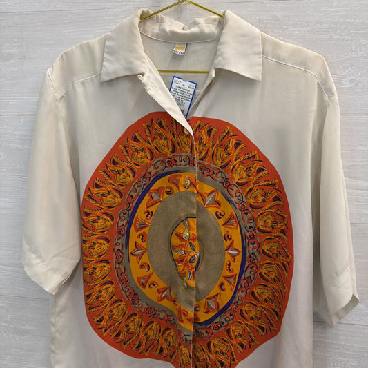 Fashion Group White/ Multi Print Short Sleeve Button Down Top 44
