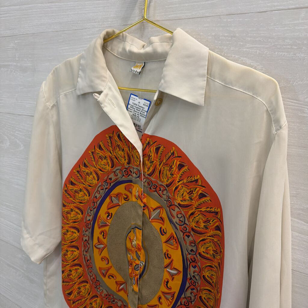 Fashion Group White/ Multi Print Short Sleeve Button Down Top 44