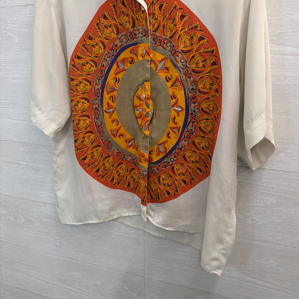 Fashion Group White/ Multi Print Short Sleeve Button Down Top 44