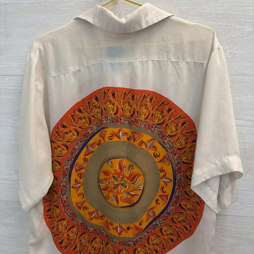 Fashion Group White/ Multi Print Short Sleeve Button Down Top 44