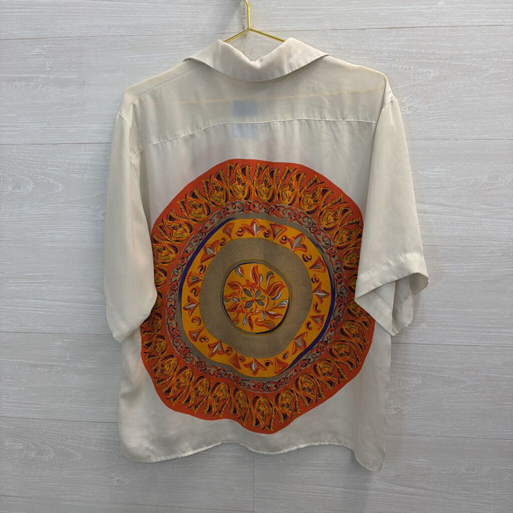 Fashion Group White/ Multi Print Short Sleeve Button Down Top 44