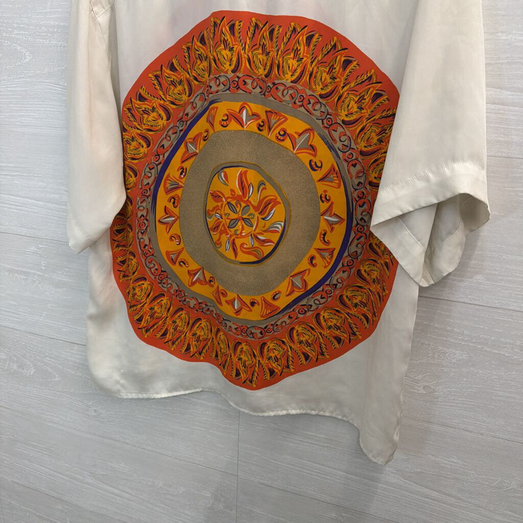 Fashion Group White/ Multi Print Short Sleeve Button Down Top 44