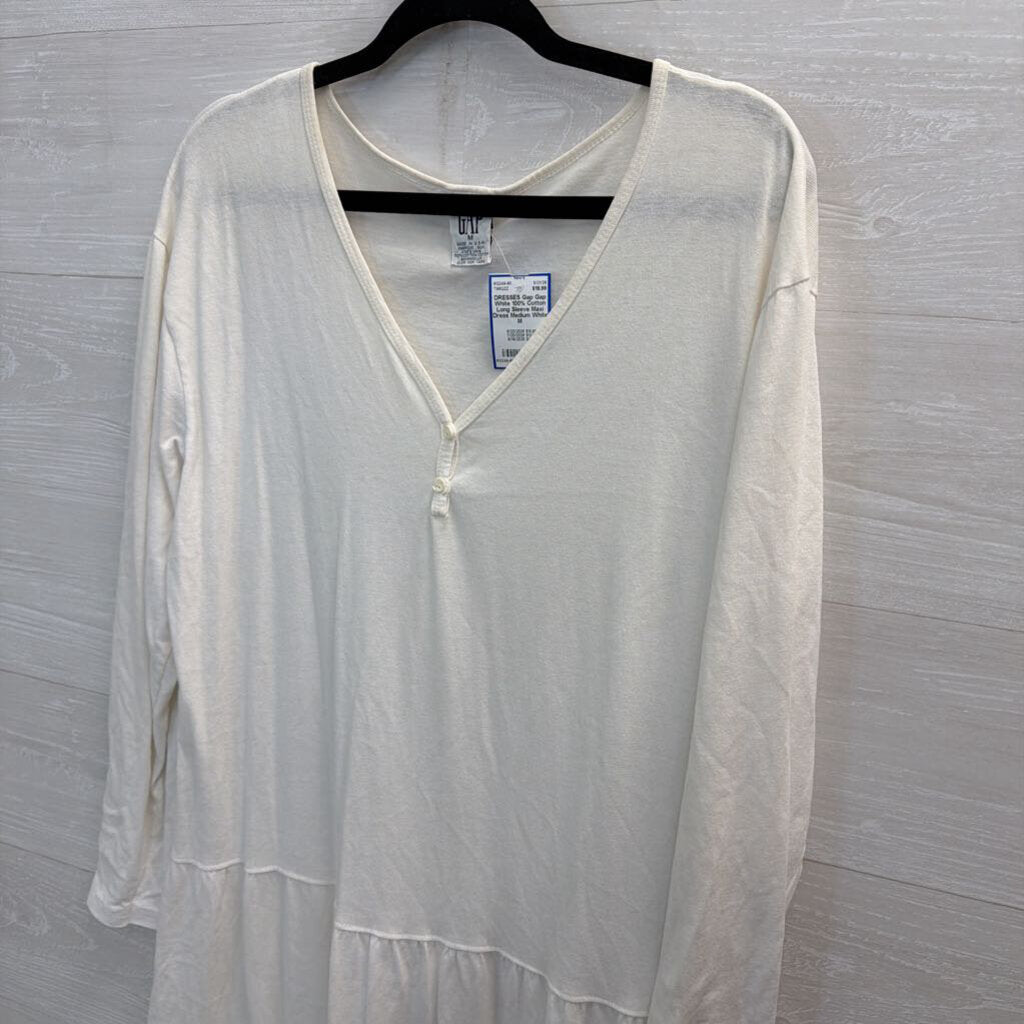 Gap White 100% Cotton Long Sleeve Maxi Dress Medium