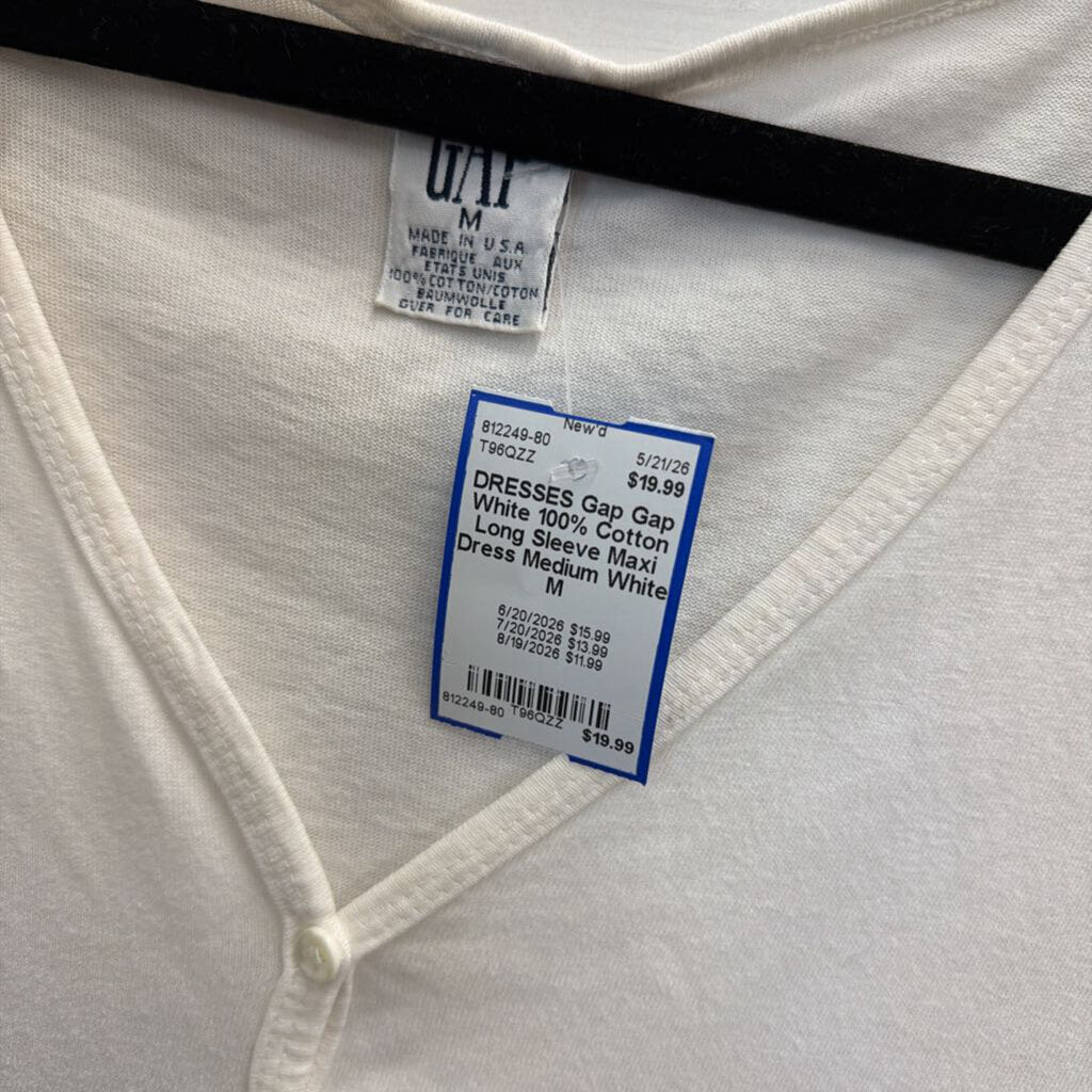 Gap White 100% Cotton Long Sleeve Maxi Dress Medium