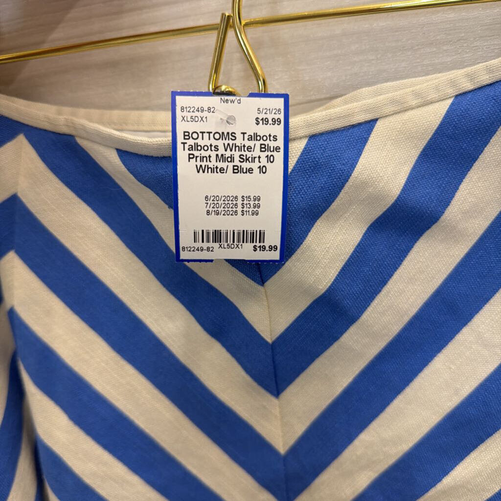 Talbots White/ Blue Print Midi Skirt 10