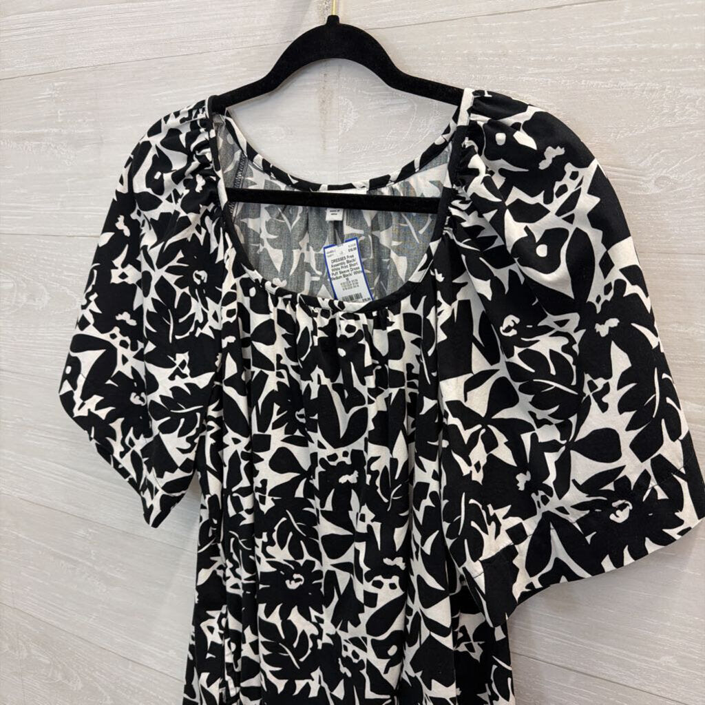Black/ White Print Short Puff Sleeve Dress Medium