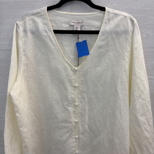 Laura Ashley Cream Linen Blend Long Sleeve Button Front Top Large