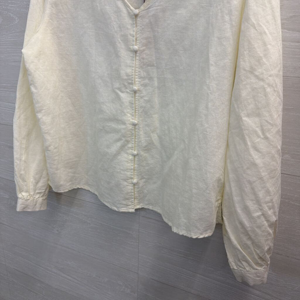 Laura Ashley Cream Linen Blend Long Sleeve Button Front Top Large