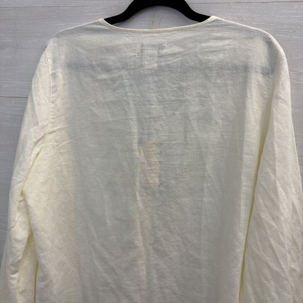 Laura Ashley Cream Linen Blend Long Sleeve Button Front Top Large