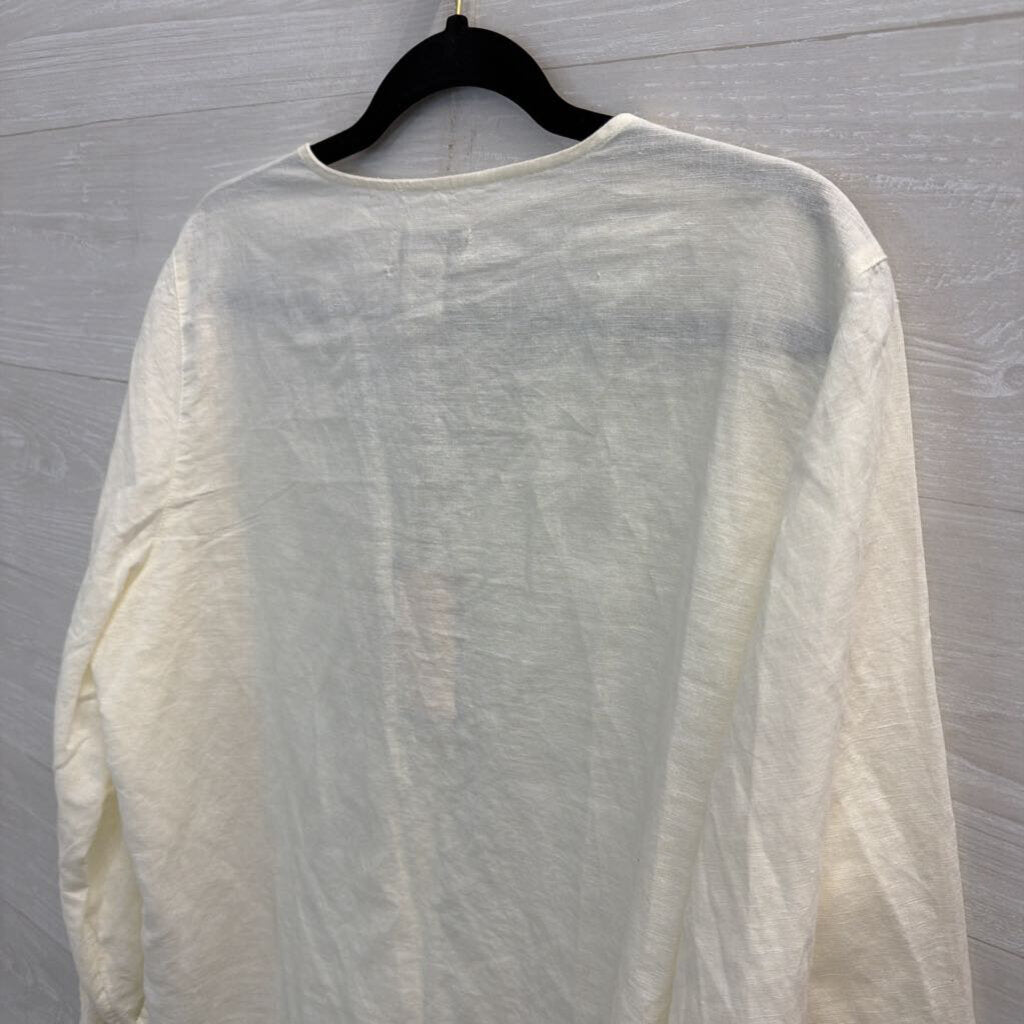 Laura Ashley Cream Linen Blend Long Sleeve Button Front Top Large