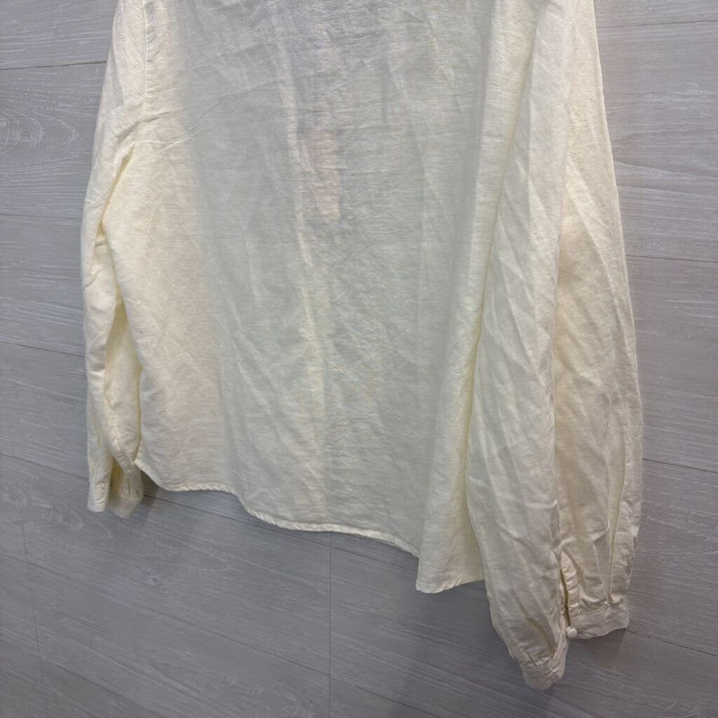 Laura Ashley Cream Linen Blend Long Sleeve Button Front Top Large