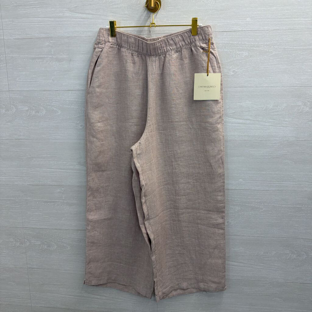 Cynthia Rowley Purple 100% Linen Wide Leg Pull On Pants Large