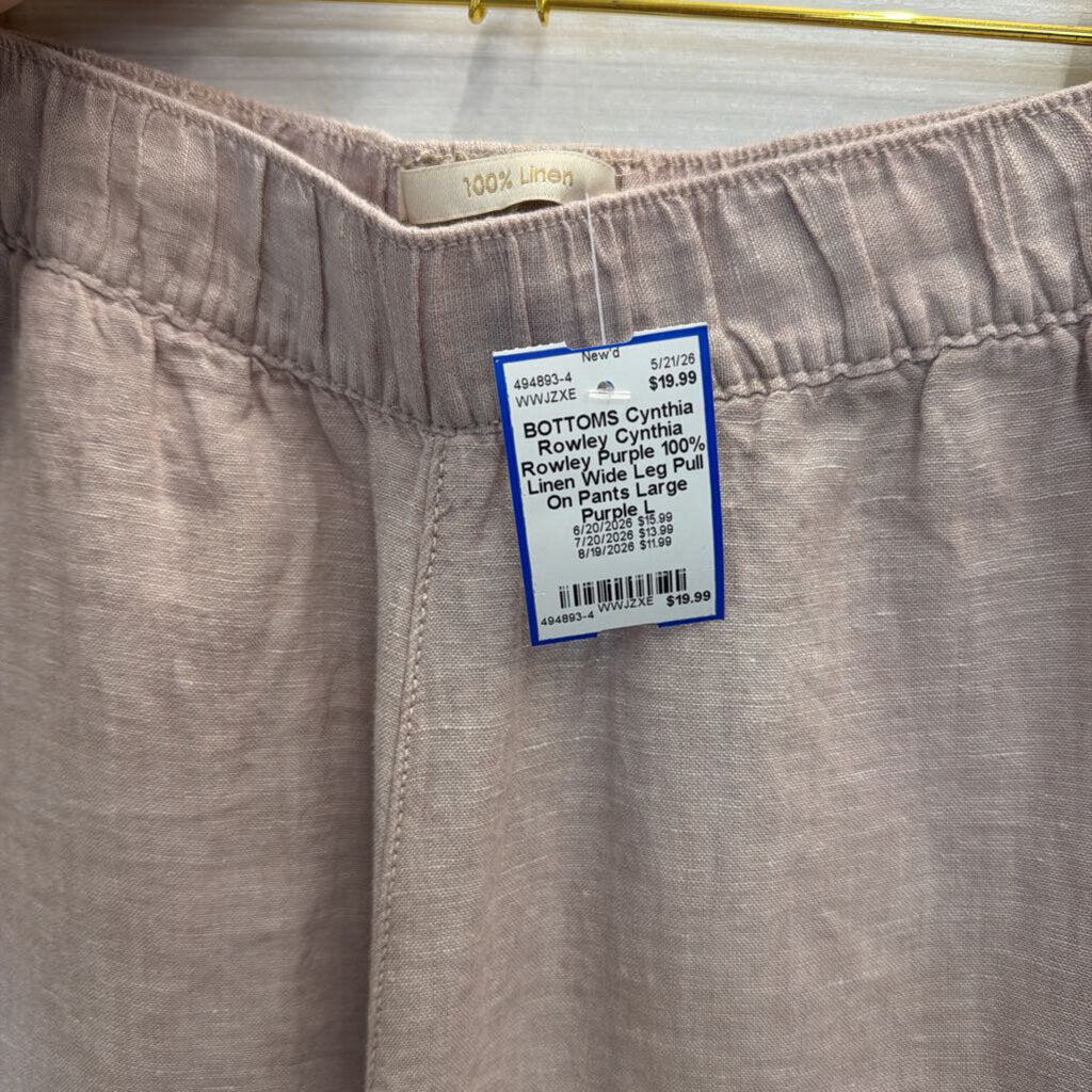 Cynthia Rowley Purple 100% Linen Wide Leg Pull On Pants Large