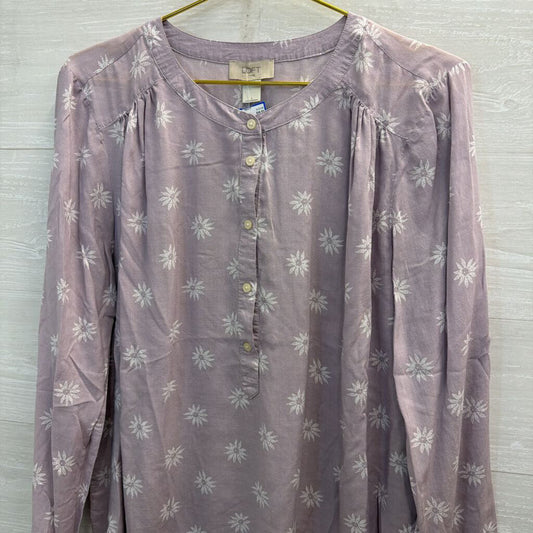 Loft Purple/ White Flower Print Long Sleeve Top Large