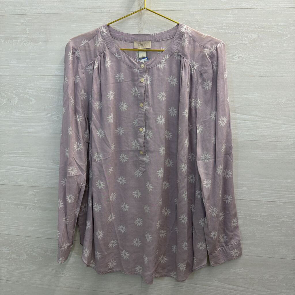 Loft Purple/ White Flower Print Long Sleeve Top Large