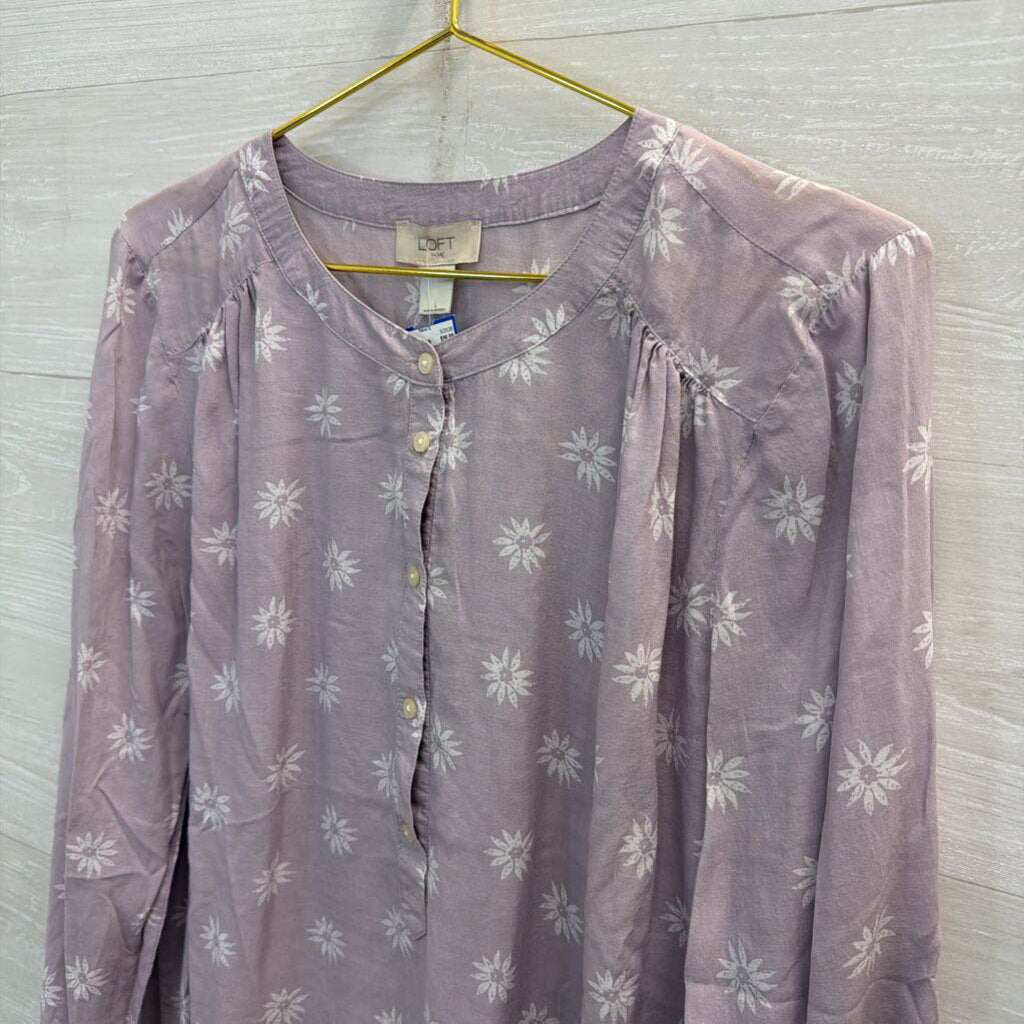 Loft Purple/ White Flower Print Long Sleeve Top Large