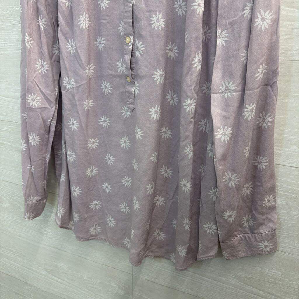 Loft Purple/ White Flower Print Long Sleeve Top Large