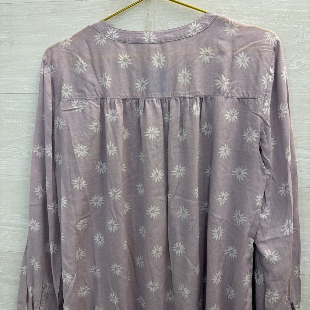 Loft Purple/ White Flower Print Long Sleeve Top Large