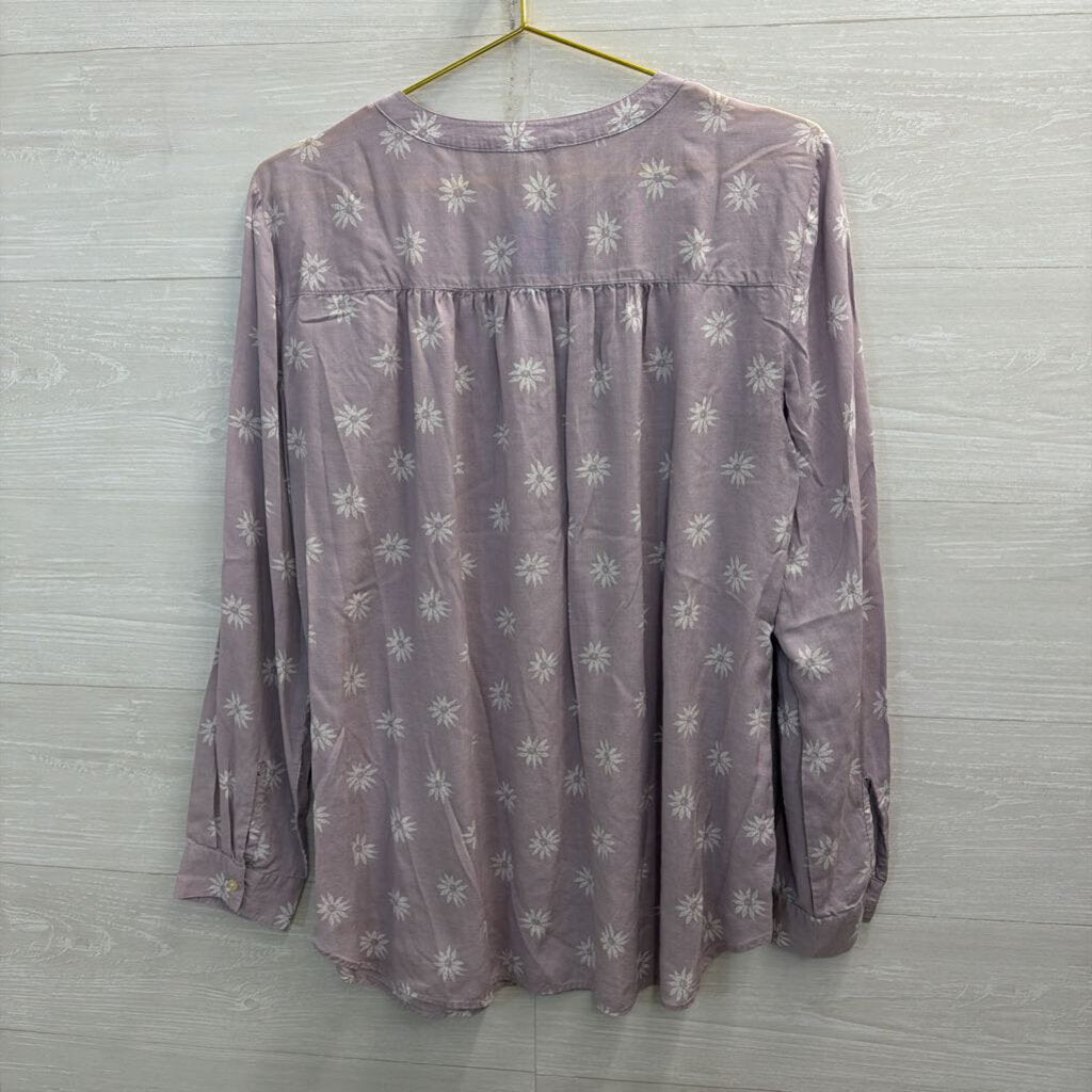 Loft Purple/ White Flower Print Long Sleeve Top Large