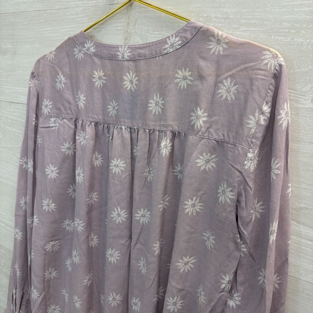Loft Purple/ White Flower Print Long Sleeve Top Large