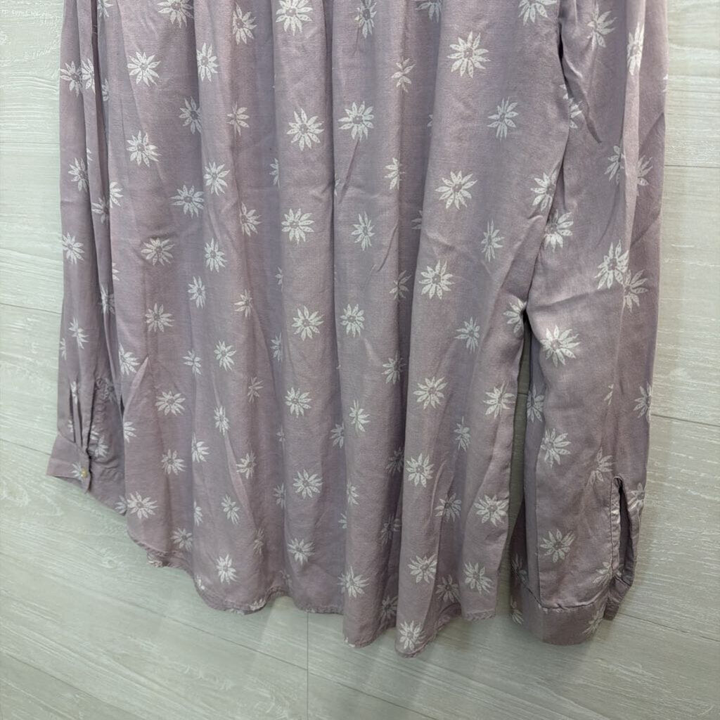 Loft Purple/ White Flower Print Long Sleeve Top Large