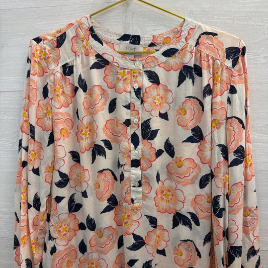 Loft White/ Pink Floral Print Long Sleeve Top Large