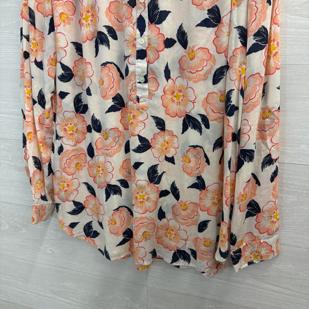 Loft White/ Pink Floral Print Long Sleeve Top Large