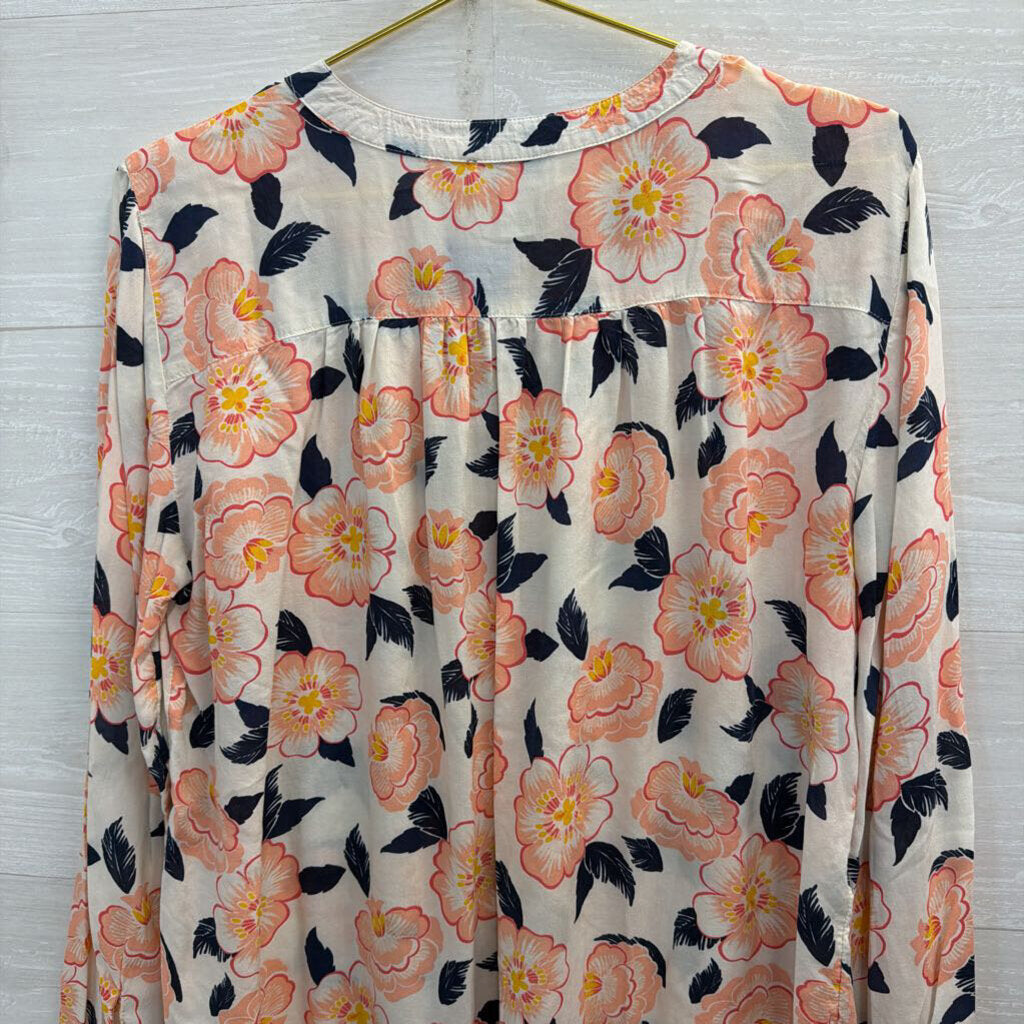 Loft White/ Pink Floral Print Long Sleeve Top Large