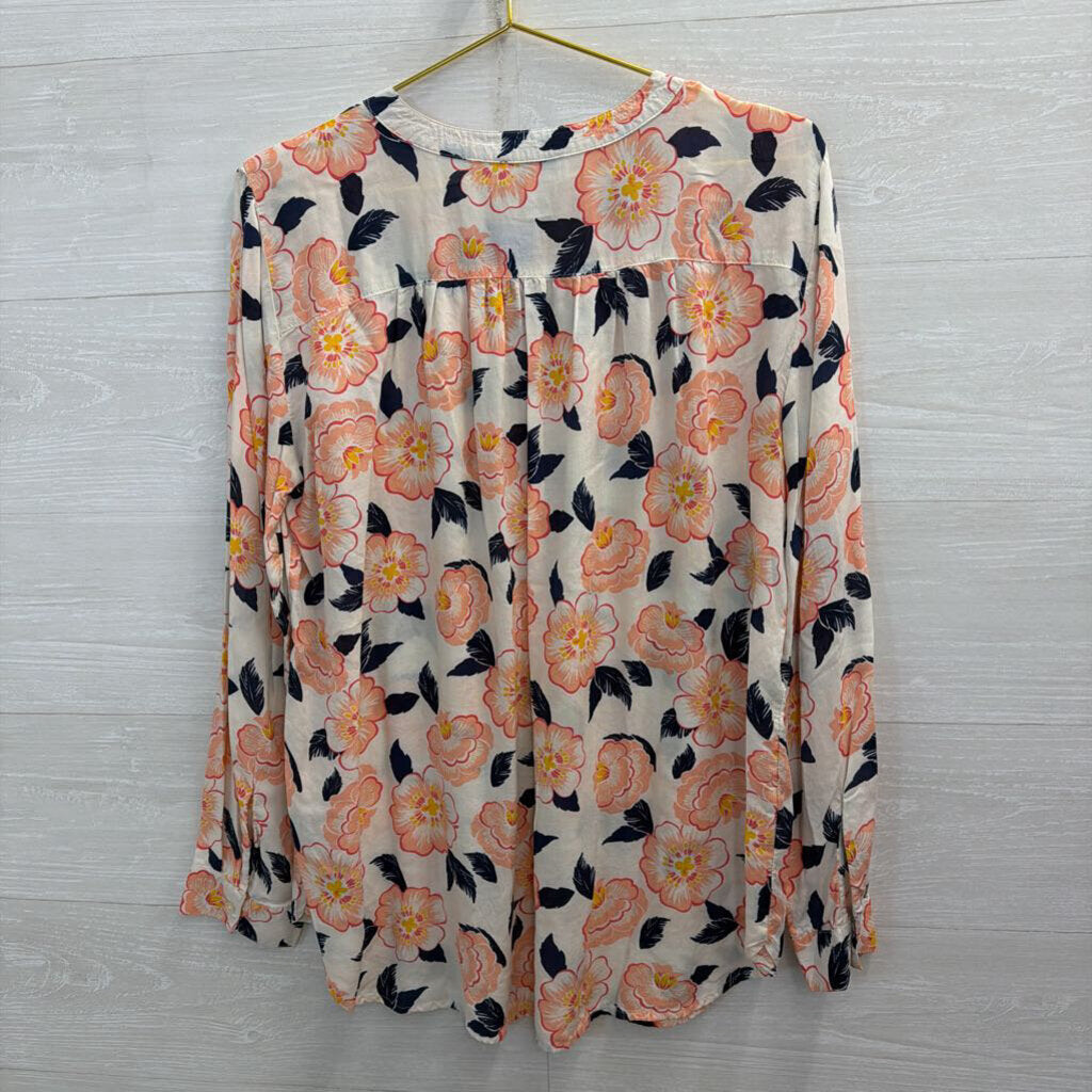 Loft White/ Pink Floral Print Long Sleeve Top Large