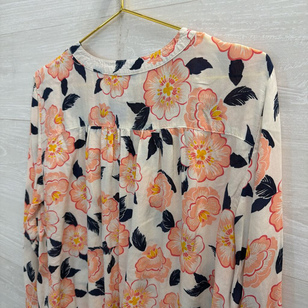 Loft White/ Pink Floral Print Long Sleeve Top Large