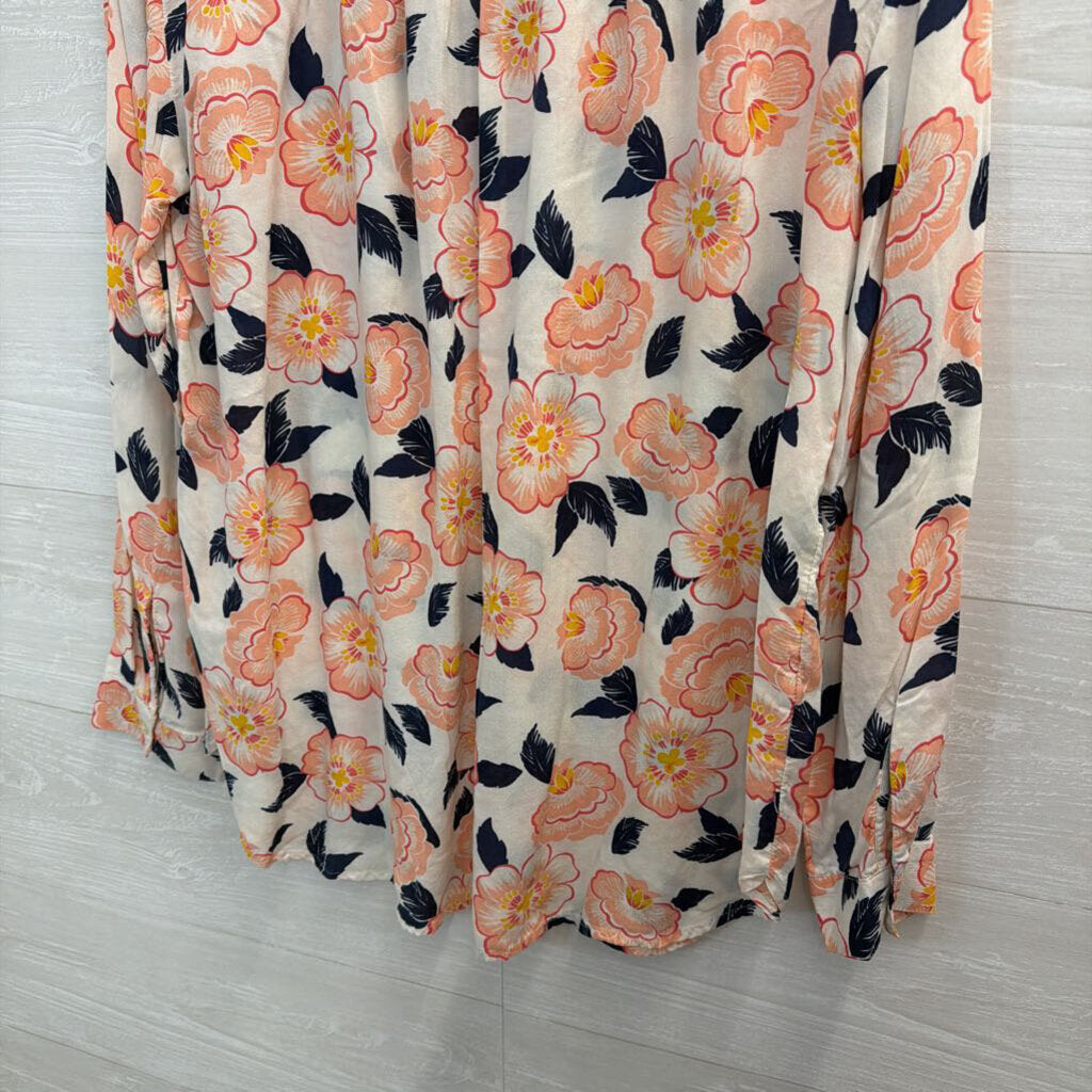 Loft White/ Pink Floral Print Long Sleeve Top Large