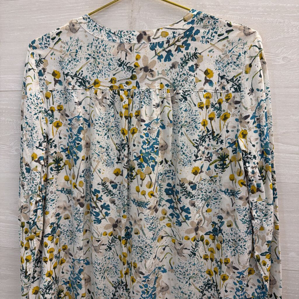Loft White/ Blue Print Long Sleeve Top Large