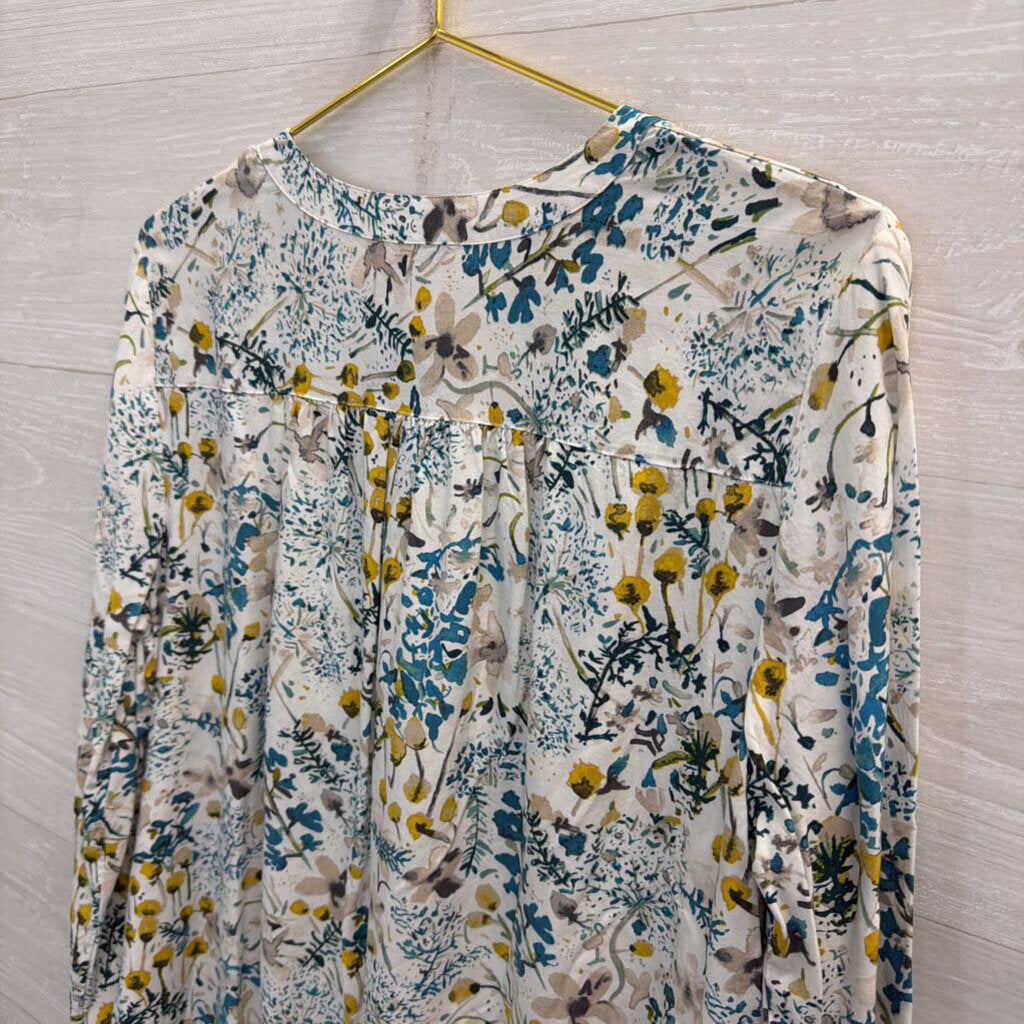Loft White/ Blue Print Long Sleeve Top Large