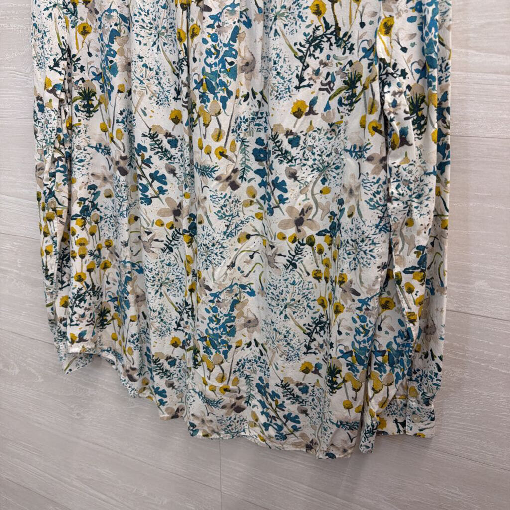 Loft White/ Blue Print Long Sleeve Top Large
