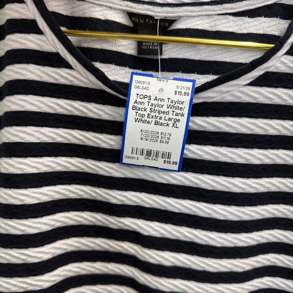 Ann Taylor White/ Black Striped Tank Top Extra Large