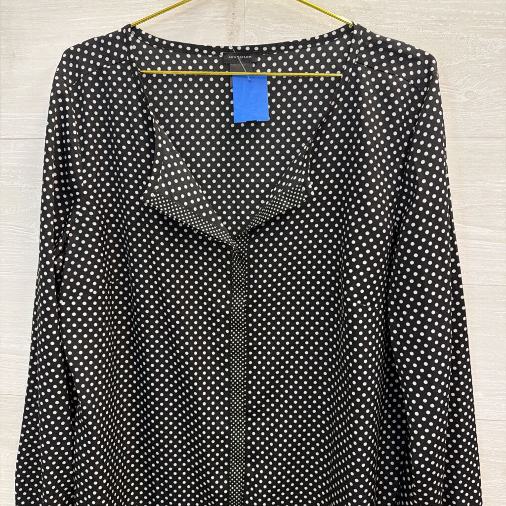 Ann Taylor Black/ White Polka Dot Print Long Sleeve Top Extra Large