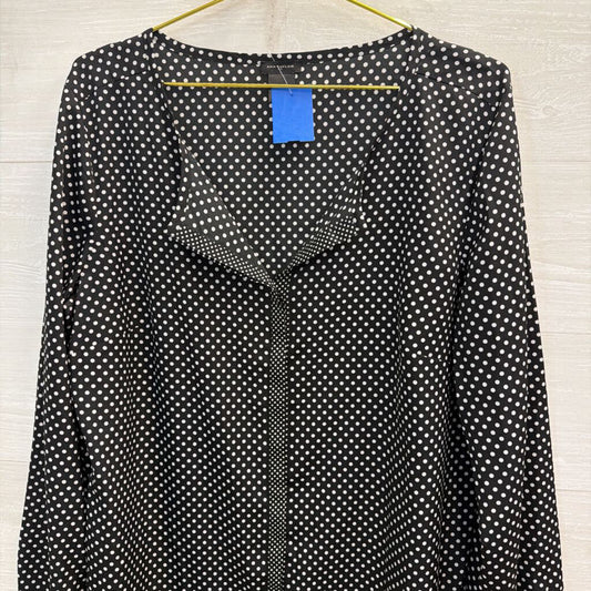 Ann Taylor Black/ White Polka Dot Print Long Sleeve Top Extra Large