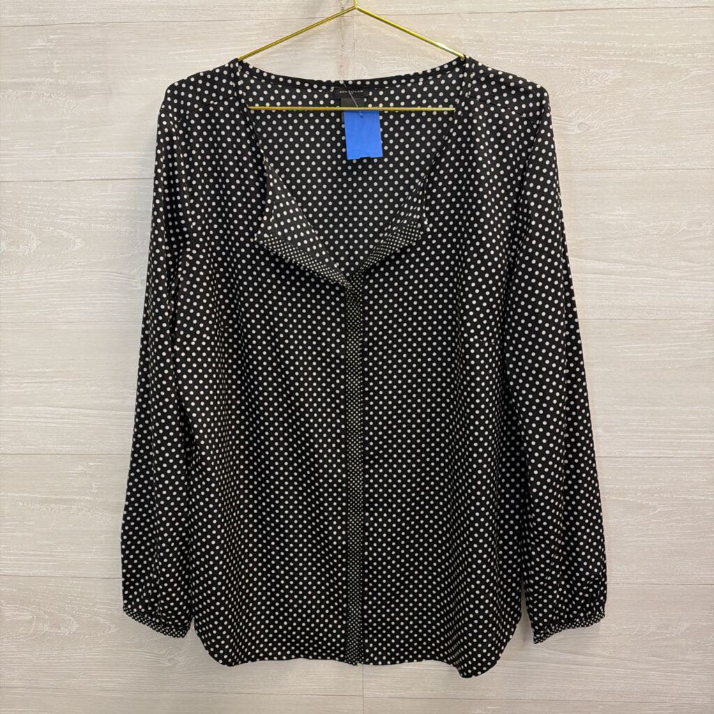 Ann Taylor Black/ White Polka Dot Print Long Sleeve Top Extra Large