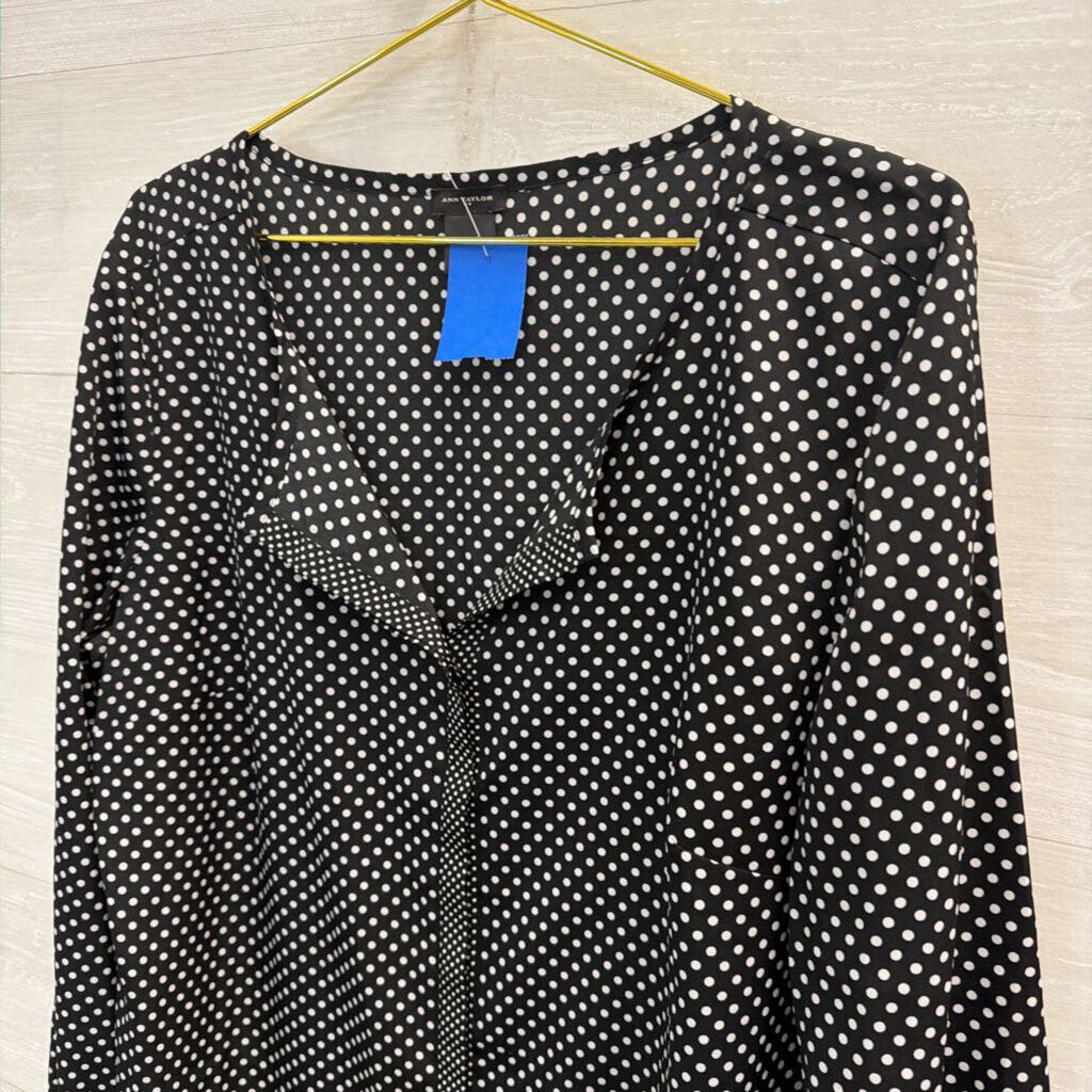 Ann Taylor Black/ White Polka Dot Print Long Sleeve Top Extra Large