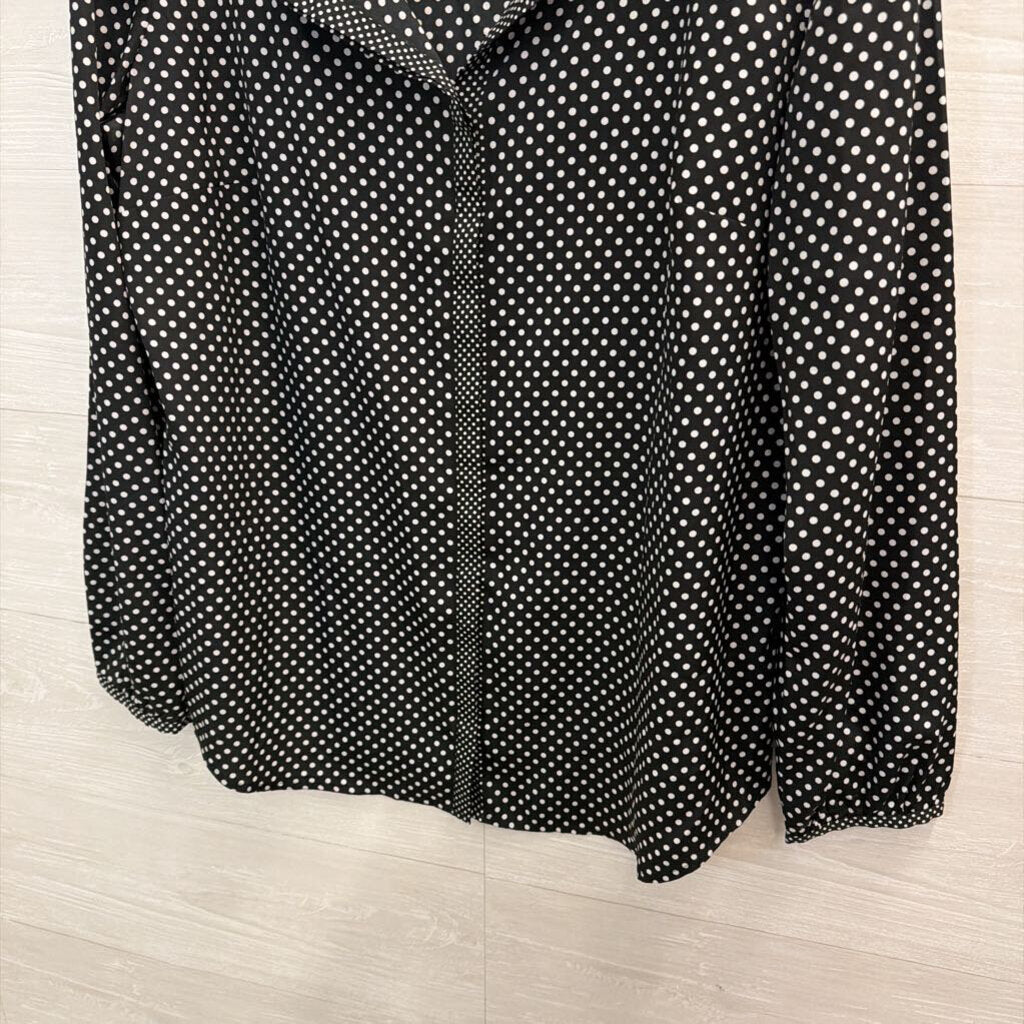 Ann Taylor Black/ White Polka Dot Print Long Sleeve Top Extra Large