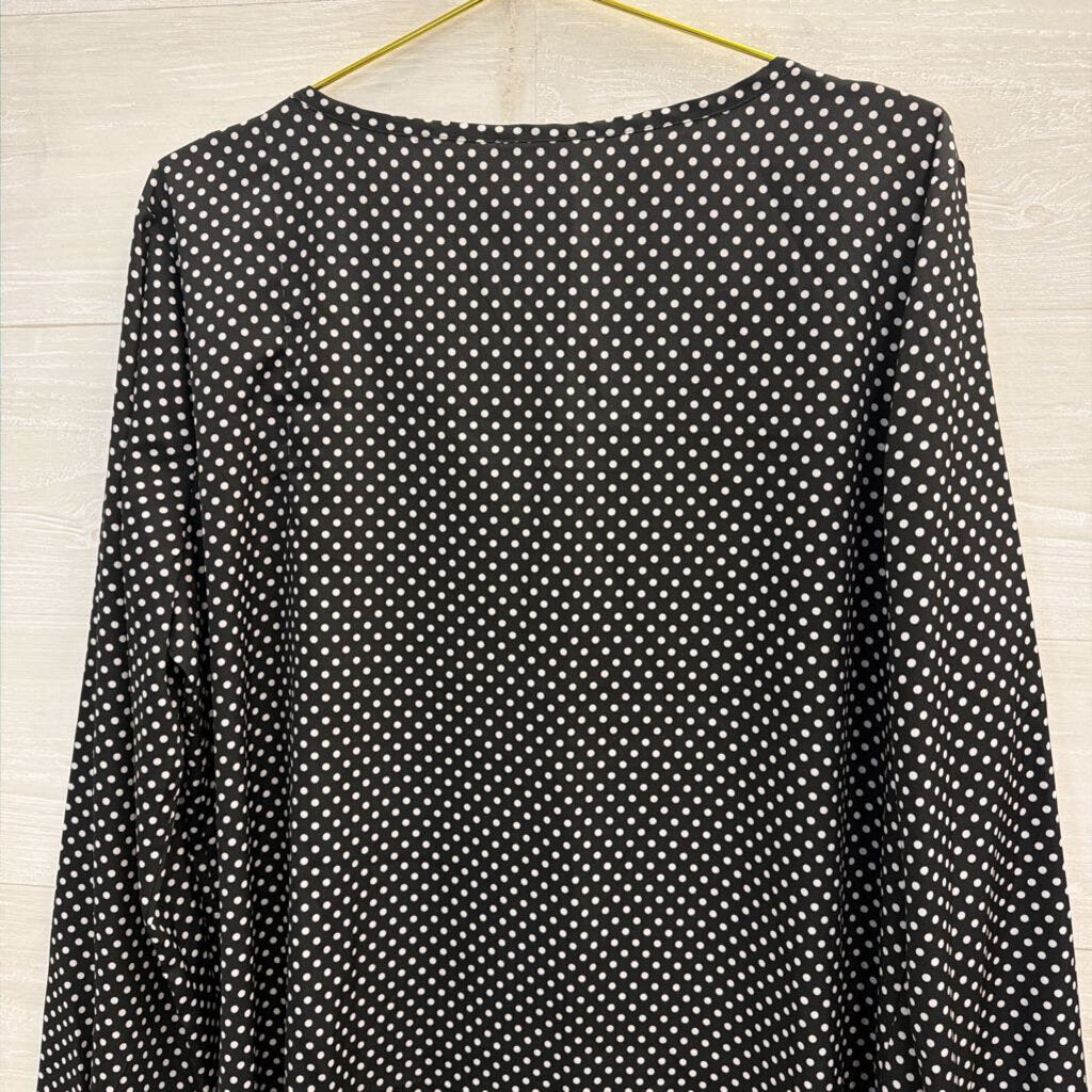 Ann Taylor Black/ White Polka Dot Print Long Sleeve Top Extra Large