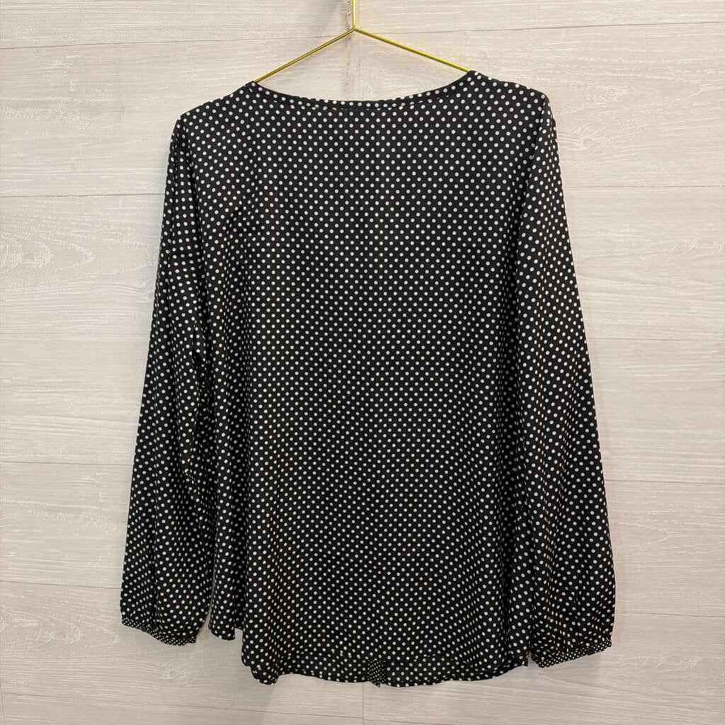 Ann Taylor Black/ White Polka Dot Print Long Sleeve Top Extra Large